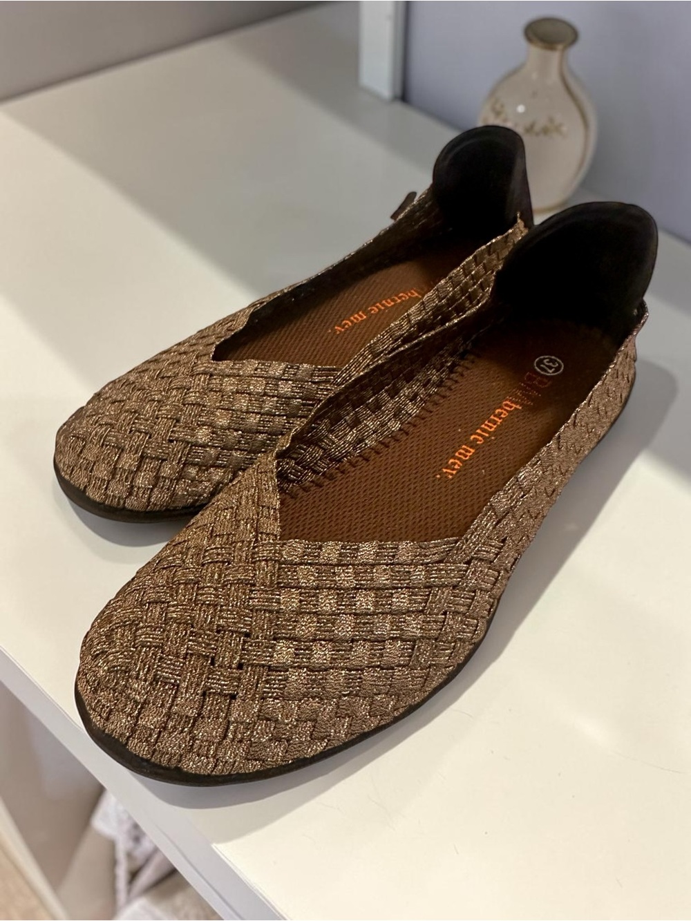 bernie mev. Catwalk Metallic Woven Bronze Slip-On Flats